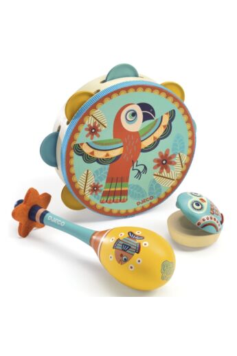 Djeco - Játékhangszer készlet - Tambourine, maracas, castanet