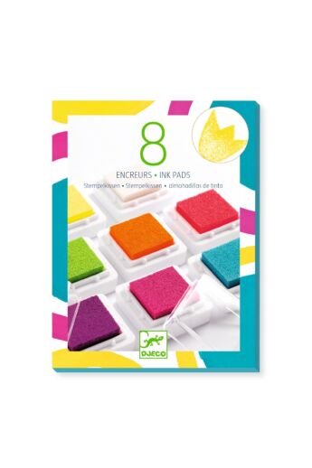Djeco - Kreatív eszközök - Nyomdapárna készlet, 8 pop szín - 8 ink pads and 1 cleaner - pop